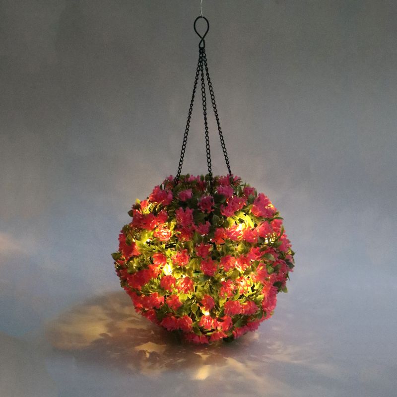 Luci a sfera a LED solari con fiori - Decorazione sospesa impermeabile per giardino, matrimoni e feste all'aperto - Sfera floreale artificiale con luce bianca calda_voghion.com