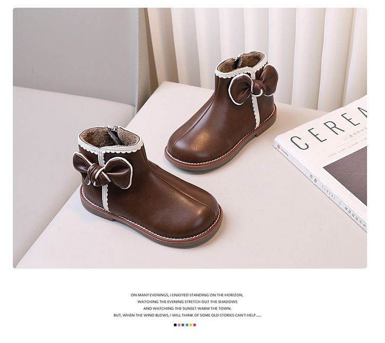 Stivaletti bassi in pelle per bambine e ragazze, novità inverno 2024, moda Little Princess, cotone con cerniera laterale in velluto,_voghion.com