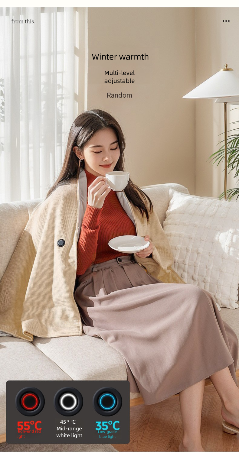 Heated Cape Body Warmer Electric Heating Office Shawl Three-Level Temperature Adjustable Warm Blanket_voghion.com
