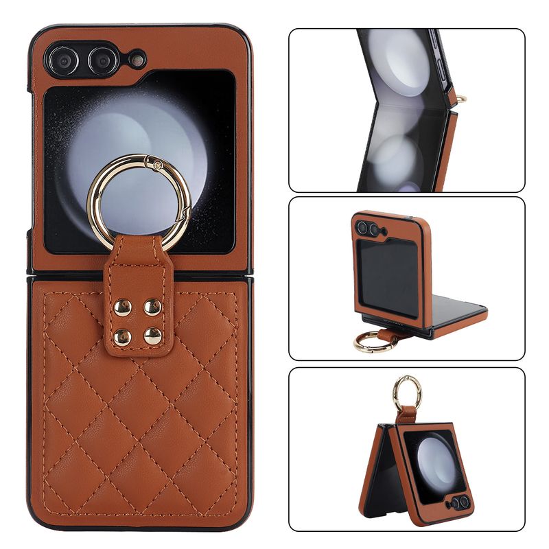 Applicable to Samsung ZFlip6 mobile phone case, rhombus ring, small fragrant wind folding protective case, zflip5/4 leather case, high-end._voghion.com
