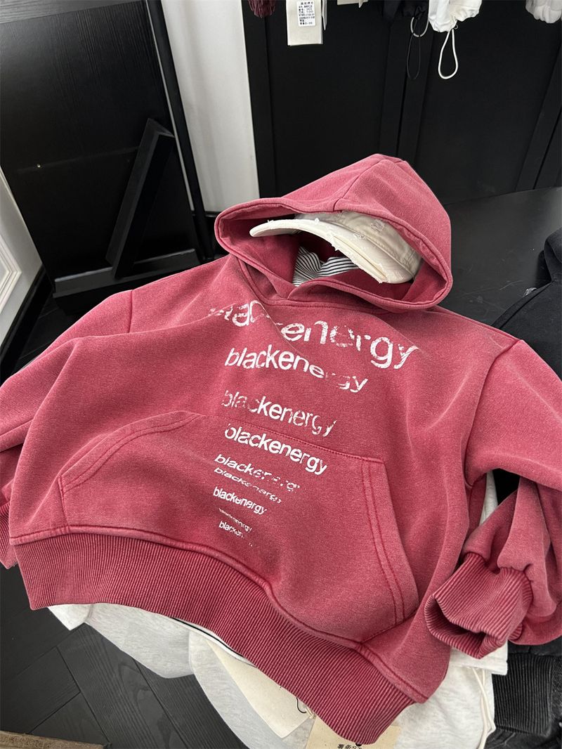 Boys And Girls American Vintage Letter Hooded Sweatshirt, Children's Trendy Cool Autumn Style Sand Washed White Pullover_voghion.com