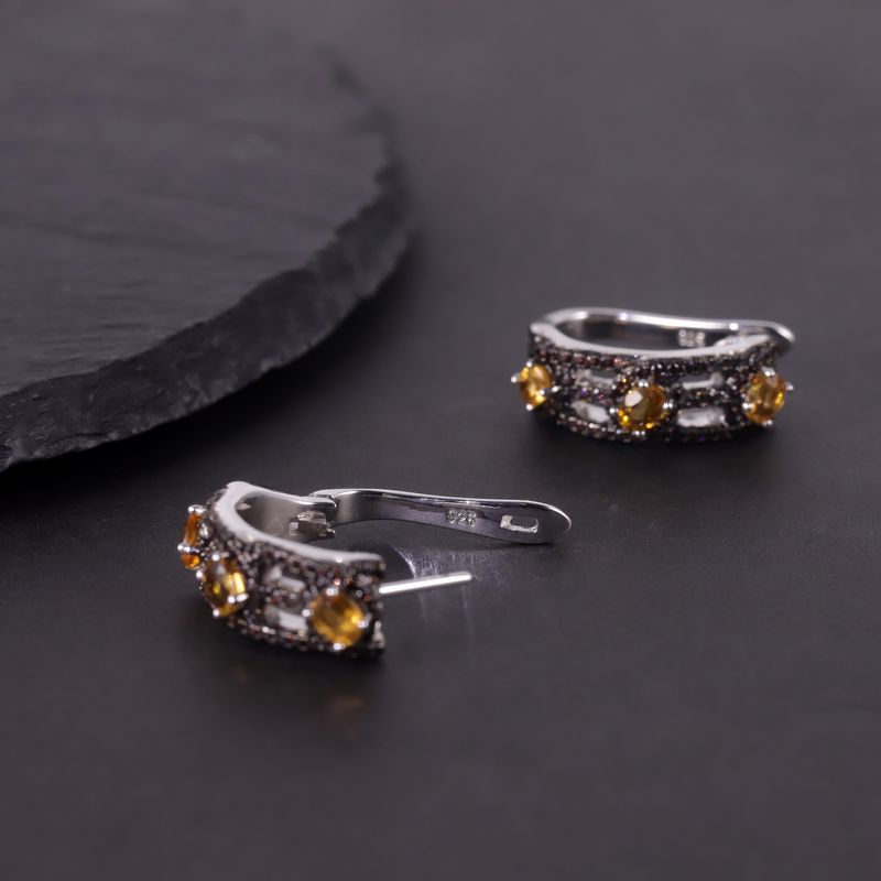 Personalisierte Ohrringe im dunklen Stil mit eingelegten Granat-Topas-Kristall-Edelstein-Ohrringen S925 Sterling Silber_voghion.com