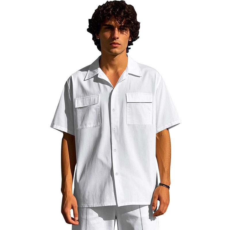 Amerikan Yaz İnce Erkek Bol Günlük Hawaii Hafif Lüks İş Giyim Kısa Kollu Gömlek Şort Takımı Erkekler İçin_voghion.com