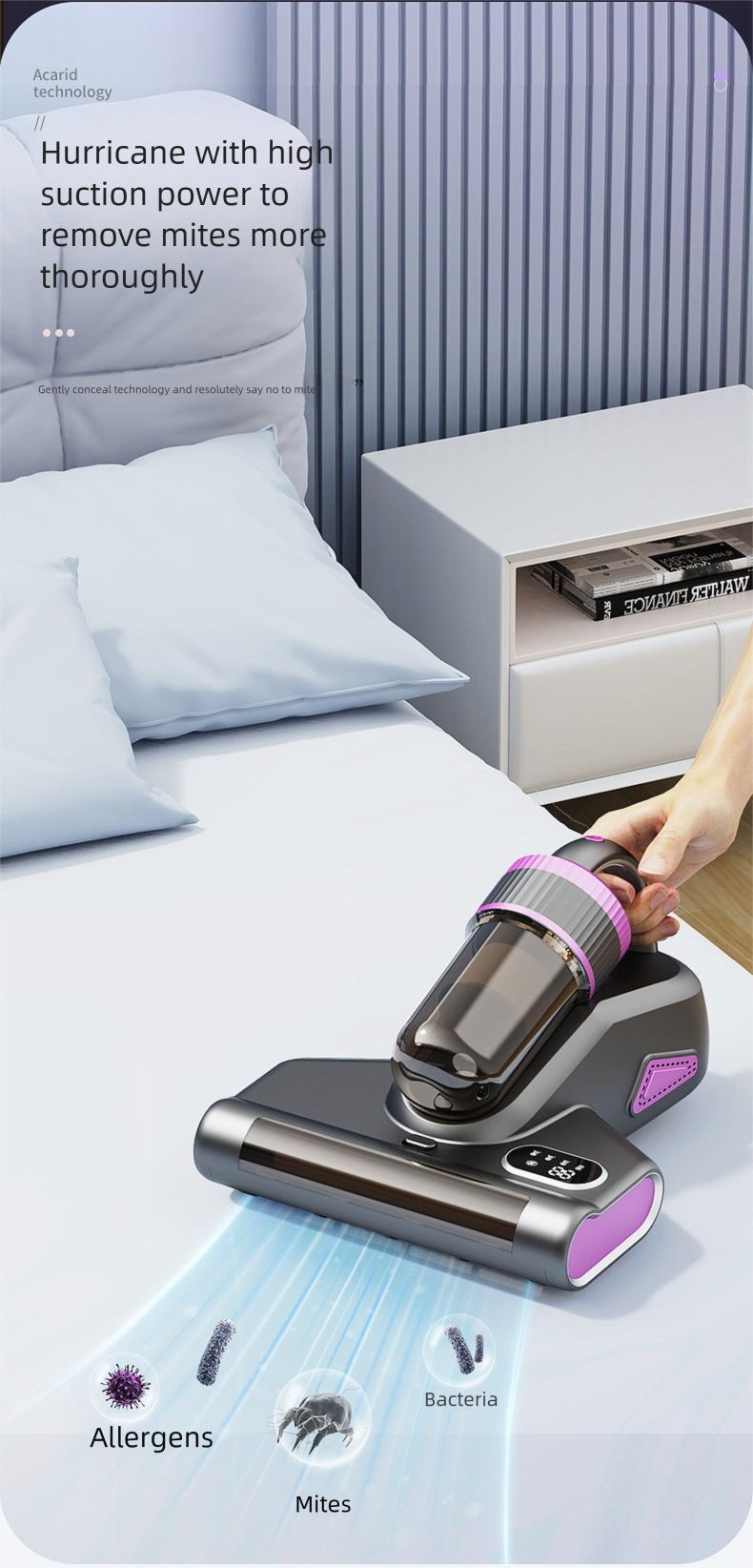 High Suction Handheld Vacuum, UV Sterilization Mite Remover, Wireless Household Cleaner_voghion.com