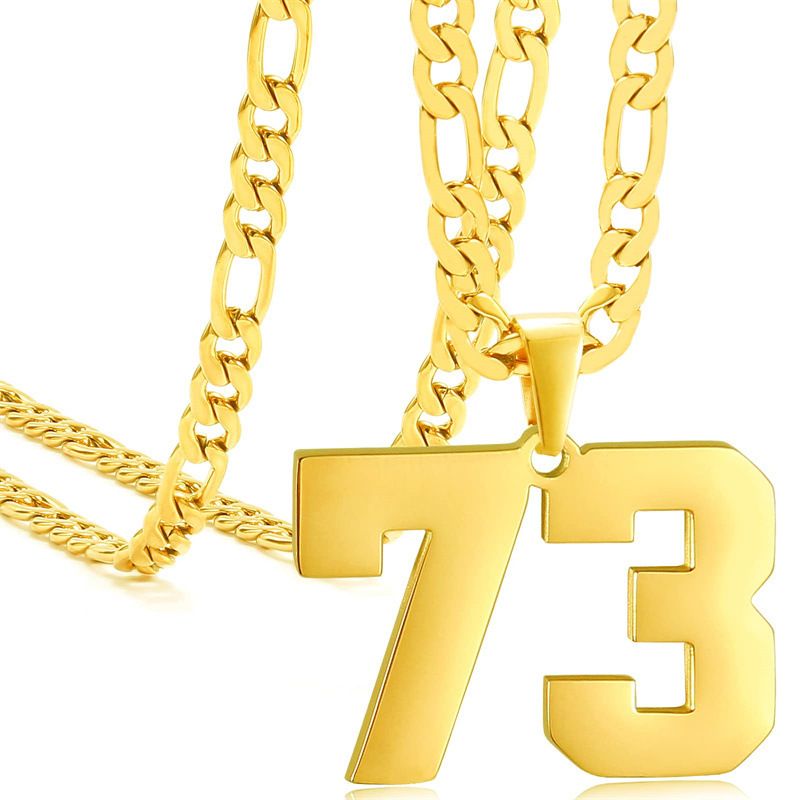 Men's Stainless Steel Sports Number Necklace - Customizable Baseball Basketball Football Team Pendant - Gold Finish_voghion.com