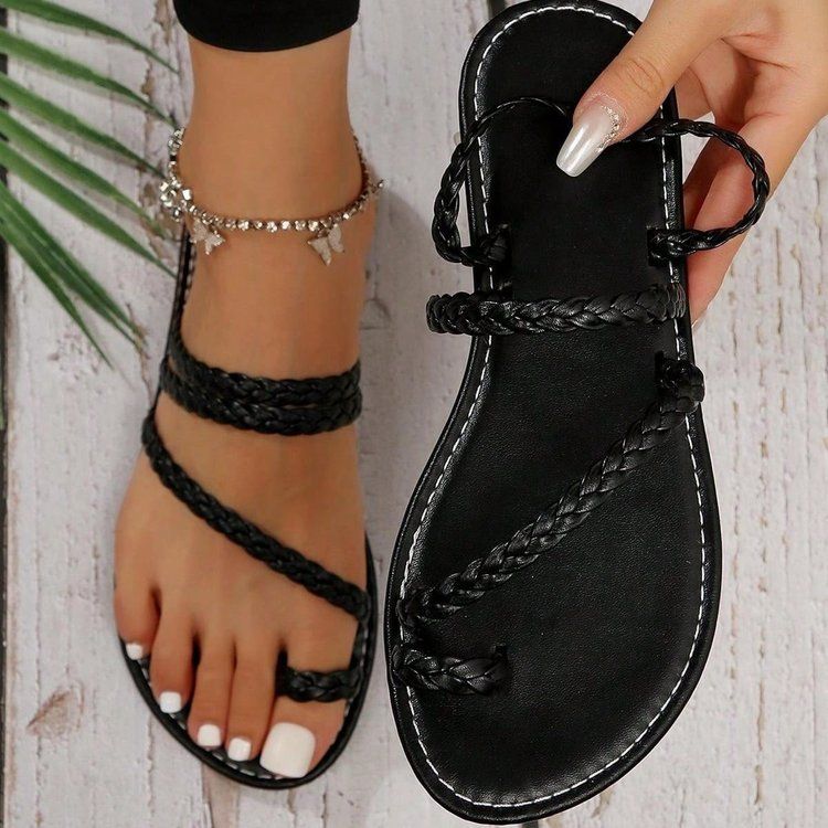 Plus Size Lightweight Flat For Women With Woven Straps Beach Toe Post Women's Sandals Slippers_voghion.com