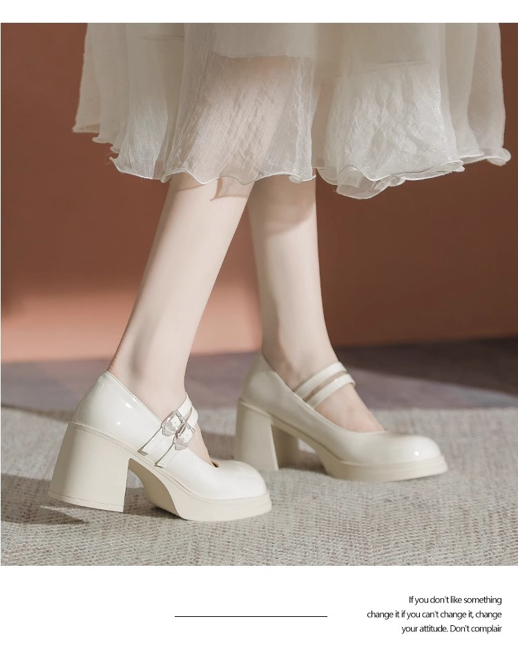 Autentiche Mary Jane nella primavera e nell'autunno 2024, nuove scarpe francesi piccole in pelle con punta tonda, tacco medio alto, tacco spesso_voghion.com