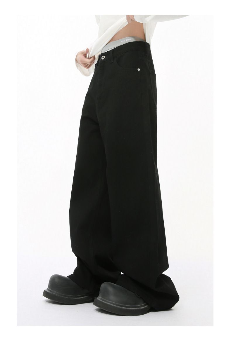 Men's Clothing Autumn New Arrivals Korean Distressed White Wide leg Straight Jeans Trend_voghion.com