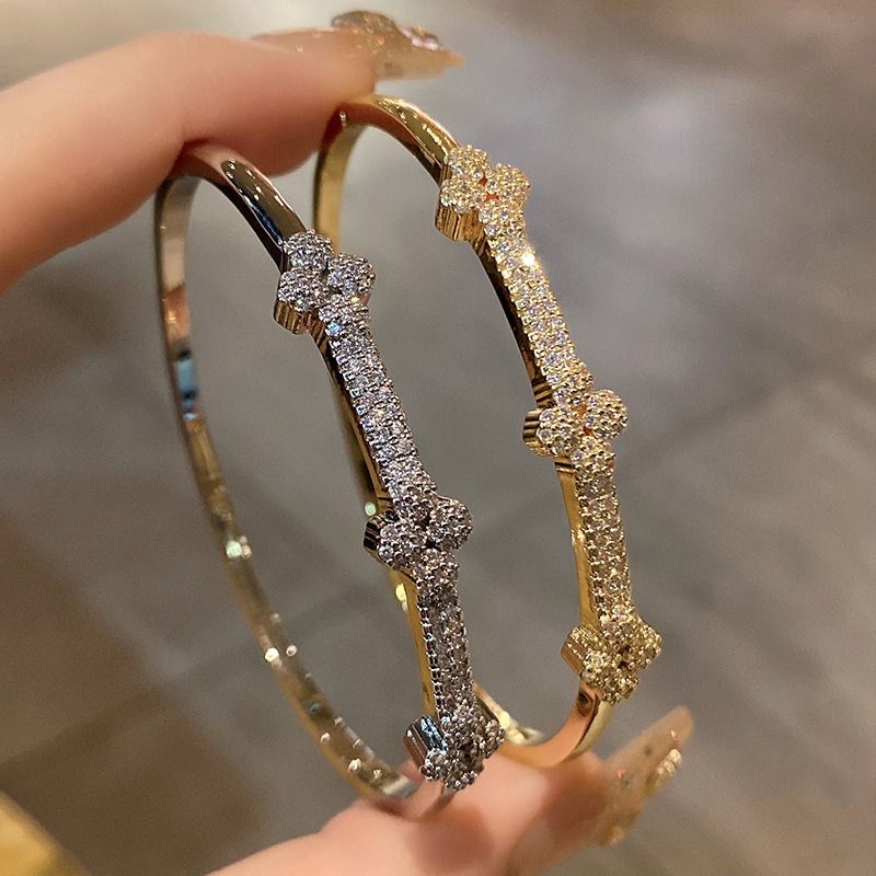 Gold & Rose Gold Plated Clover Cuff Bracelet Set, Cubic Zirconia Pave Statement Bracelets, Luxury Evening & Daily Jewelry_voghion.com