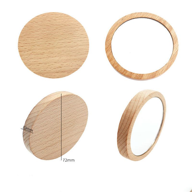 1 Pz Puro Legno Rotondo Portatile Personalità Studente Ufficio Lavoratore Trucco Faggio Legno Creativo Regalo Piccolo Specchio_voghion.com