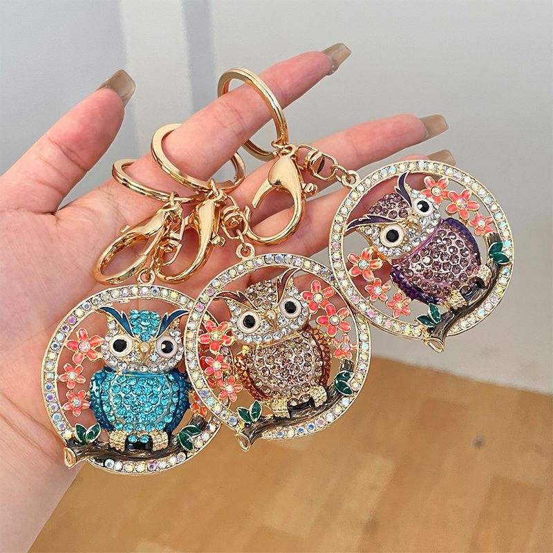 New Diamond-Encrusted Metal Owl Keychain Animal Bag Pendant Accessory Small Gift_voghion.com