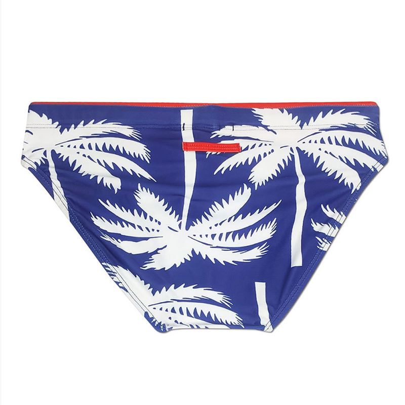 UXH Men's Swim Trunks With Cup Fashion Coconut Tree Print Beach Vacation Style Sexy Triangle_voghion.com