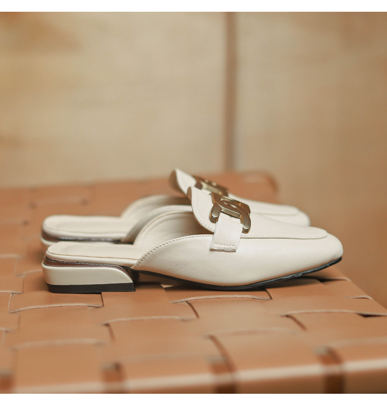 2023 new slippers women's summer outerwear fashion square toe British plus size women's shoes chunky heel sandals loafers lazy shoes_voghion.com