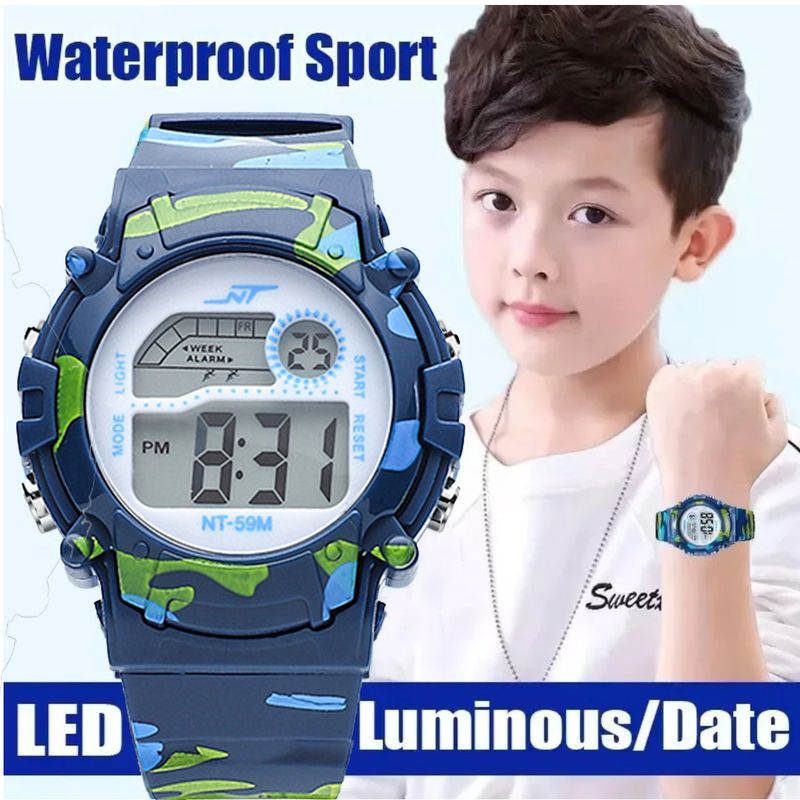 2024 Jungen Sport Militär Kinder Digitaluhren Student Kinderuhr Mode Leuchtende LED Alarm Camouflage Mädchen Uhr_voghion.com