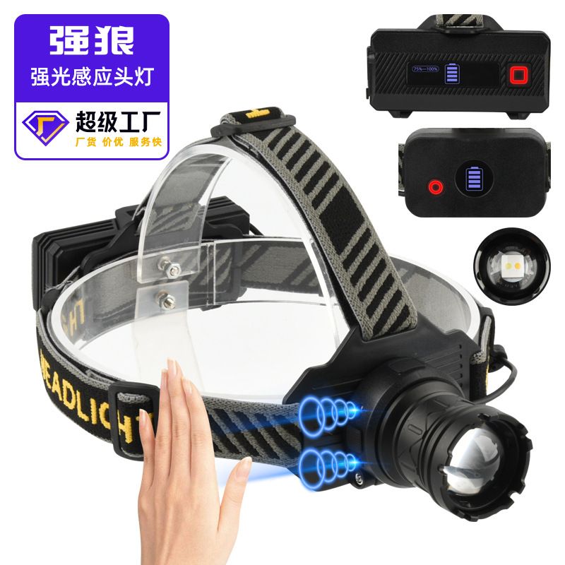 2025 New Strong Laser Headlight Yellow White Dual Source Zoom Type-C Charging Sensor Head Mounted Light New Popular_voghion.com