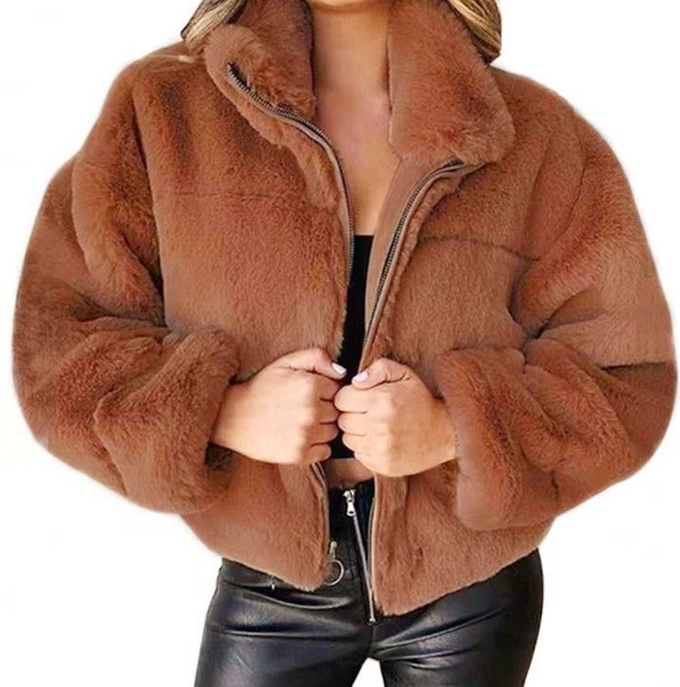 Women's Clothing autumn and winter rabbit fur zipper cardigan plush warm jacket_voghion.com