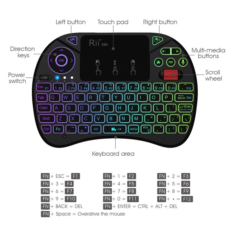 RII X8 Wireless Mini Farbige Hintergrundbeleuchtung Handheld Tastatur Taste Maus Integrierte Eingabe Handliches Gadget_voghion.com
