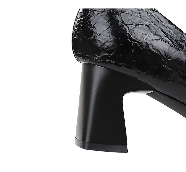 5299-K83 Fashion Party Coarse Women's Color Blocked Square Head Light Mouth Shining Metal Buckle High Heel Single Shoes_voghion.com