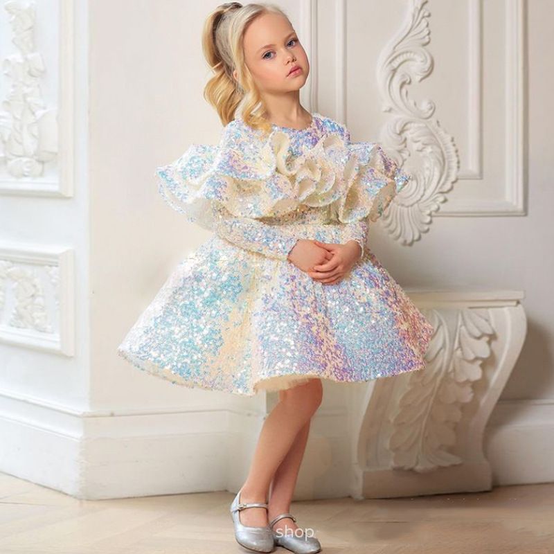 Prinsessenjurk voor kinderen, pluizig garenmeisje, model, catwalk, avondjurk, bloemenmeisjesjurk, kleine gastheer, kleurrijk optredenkostuum_voghion.com