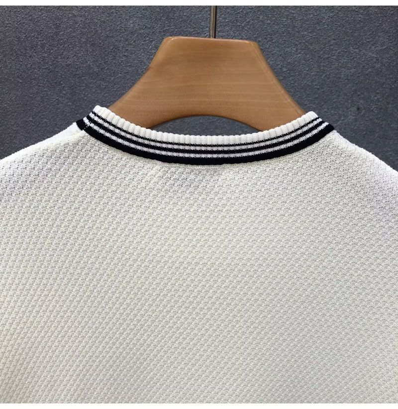 Colorblock gestreepte trui met korte mouwen voor heren, zomerse ijszijde, Britse business slim fit binnenshirt_voghion.com
