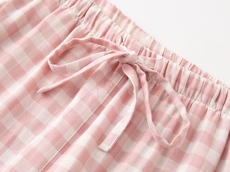 MUJI Style Pure Cotton Double Gauze Plaid Couple's Single Pajama Pants For Men And Women's Home Pants Casual Pants_voghion.com
