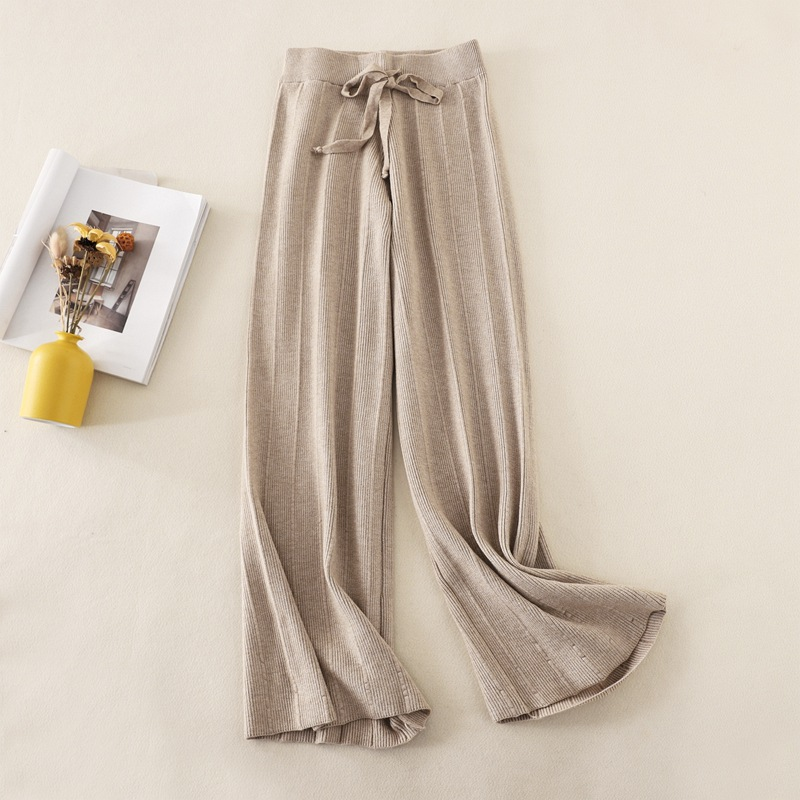 Dameskleding dikke wijde broek dames herfst en winter hoge taille losse verticale gevoel rechte casual lange broek losse verticale strepen_voghion.com