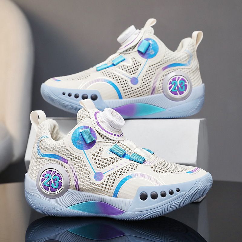 Boys' Sneakers Sports Rotating Buckle Youth Breathable Mesh Shock Absorption Children's Basketball Shoes Students_voghion.com