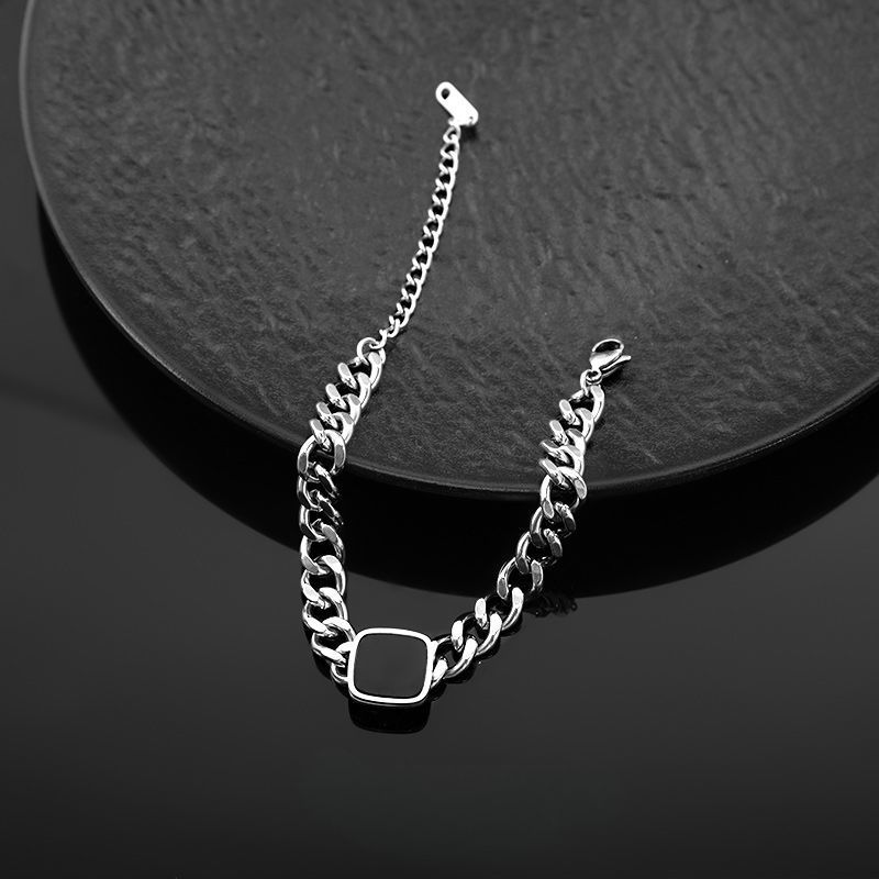 Square Cuban Bracelet For Men Titanium Steel Non-Fading Trendy Versatile Niche Hip-Hop Punk Bold Necklace_voghion.com