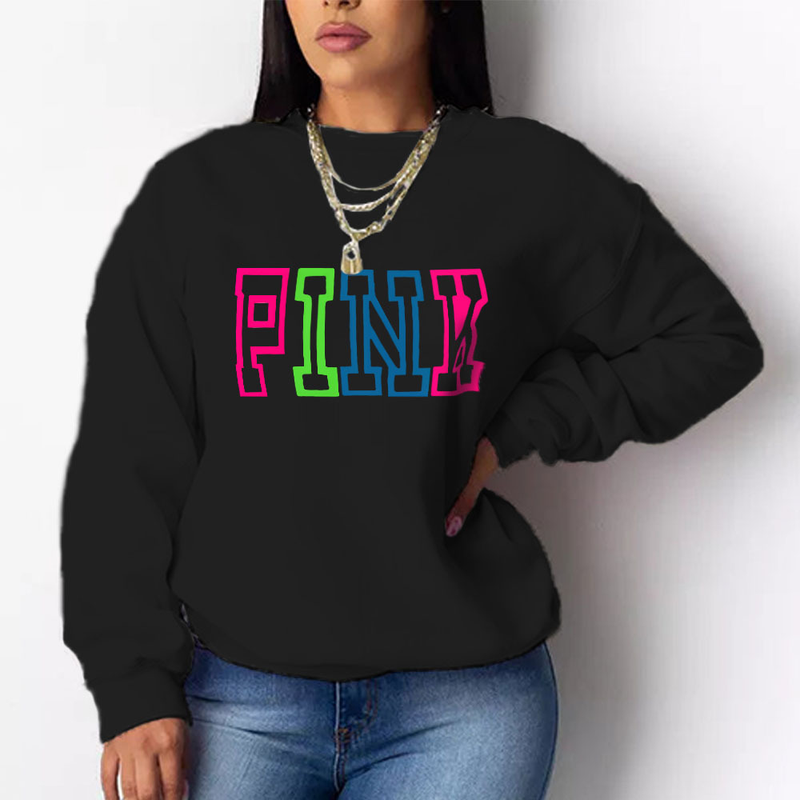 N8889P11 Grand haut imprimé sans chapeau pour femmes, pull décontracté, ample et polyvalent à manches longues_voghion.com