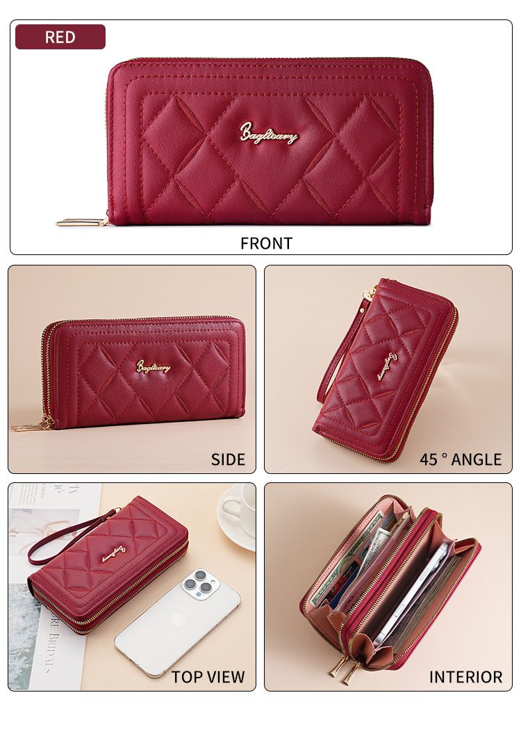 Women's Long Wallet Rhombus Clutch Multifunctional Mobile Phone Change Bag Wallet_voghion.com