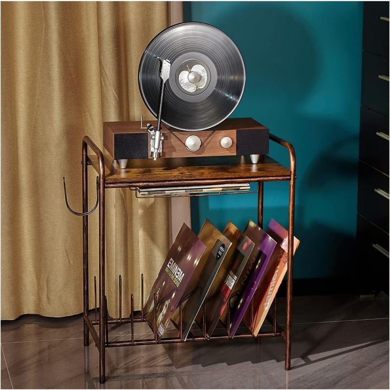 Record Player Stand,Turntable Stand,Record Player Table,Turntable Stand With Record Storage,Wooden Vinyl Record Stand,Black_voghion.com