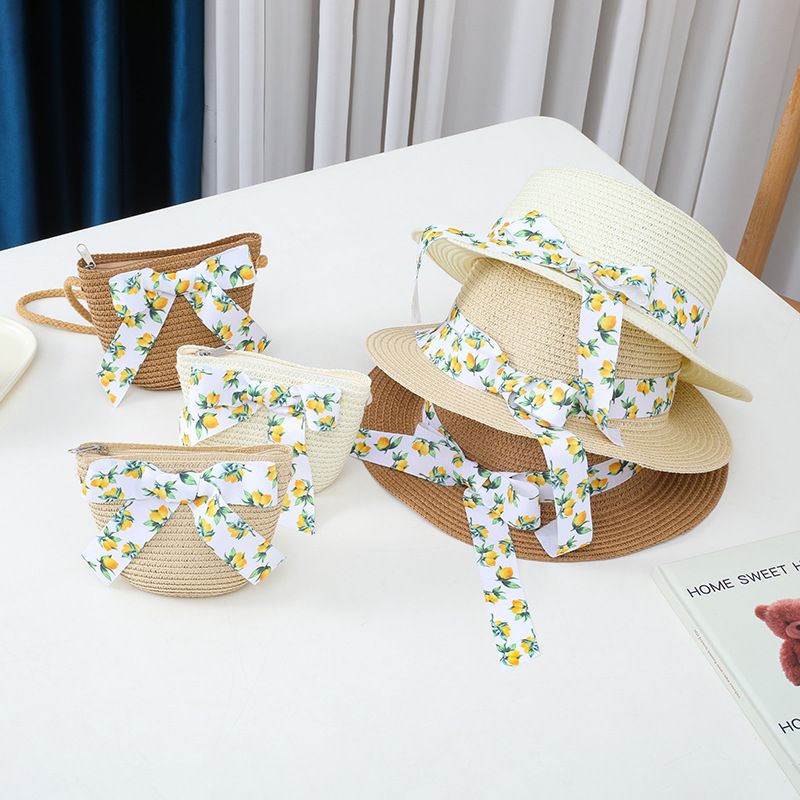 Protezione solare estiva per bambini e donne, parasole pieghevole da spiaggia a tesa piatta, cappelli, borse, set per erba genitore-figlio_voghion.com