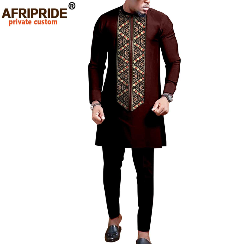 Männerkleeder Afrikanesch ethnesch Einfarweg Kotteng Männer Casual Jacket + Hosen_voghion.com