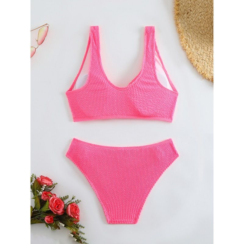Separate Solid Color Bikini With High Waist Cover_voghion.com