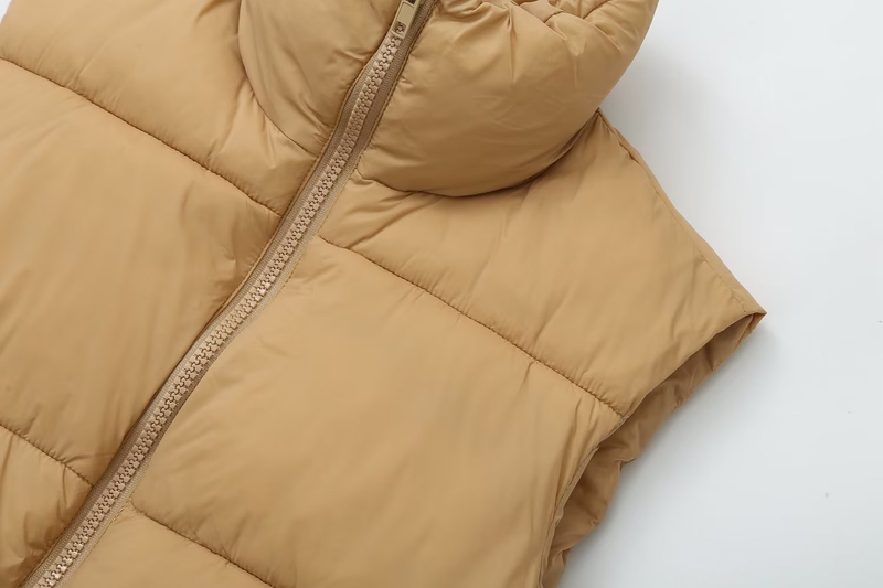 Gilet court sans manches en coton rembourré, cinq couleurs, à la mode, pour femmes_voghion.com