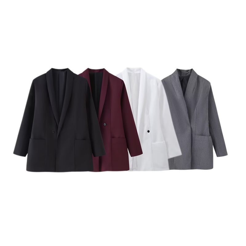 Trendy Notch Lapel Blazer With Flared Sleeves – Chic Polyester Office-to-Party Jacket (S/M/L, White/Grey/Black/Burgundy)_voghion.com