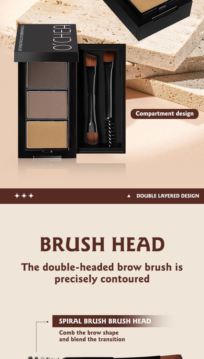 O'CHEAL Tricolor Eyebrow Powder # 6990 | Waterproof And Sweatproof Long Lasting Shaping | Natural Gradient 3D Eyebrow Makeup | Comes With Professional_voghion.com