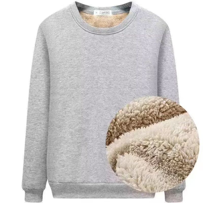 We Offer Autumn And Winter Sweatshirts For Men, With Fleece Round-Neck Solid Color Loose Thermal Underwear And Thick Men_voghion.com