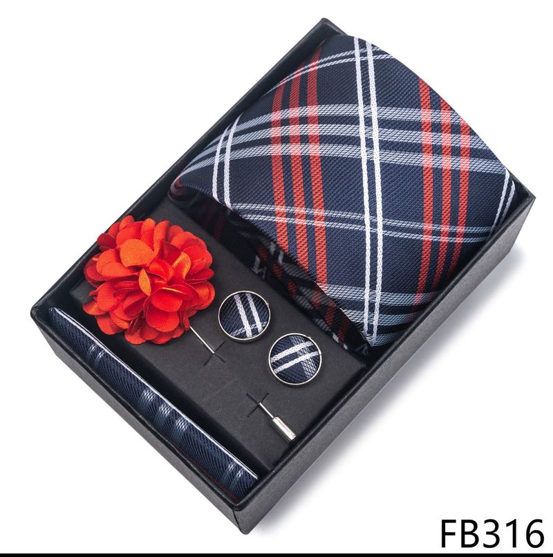 Men's Ties & Handkerchiefs tie groom festive burgundy tie men's suit cufflinks corsage accessories set box_voghion.com