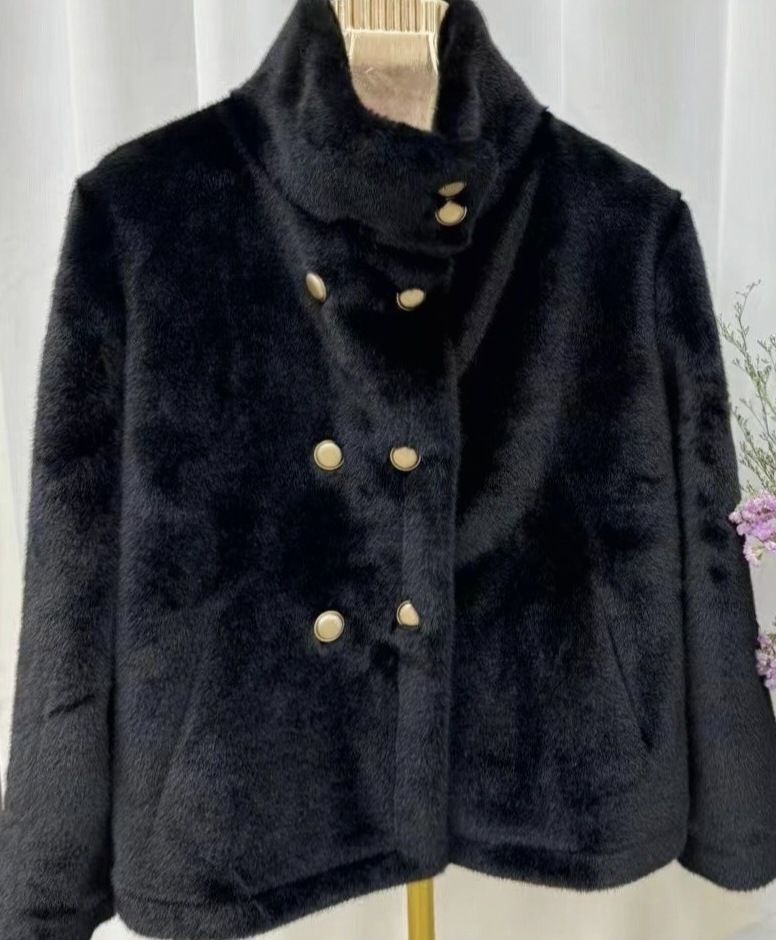 Giacca corta in visone sintetico – Cappotto corto oversize per donne minute (avorio/nero/talpa, taglia unica)_voghion.com