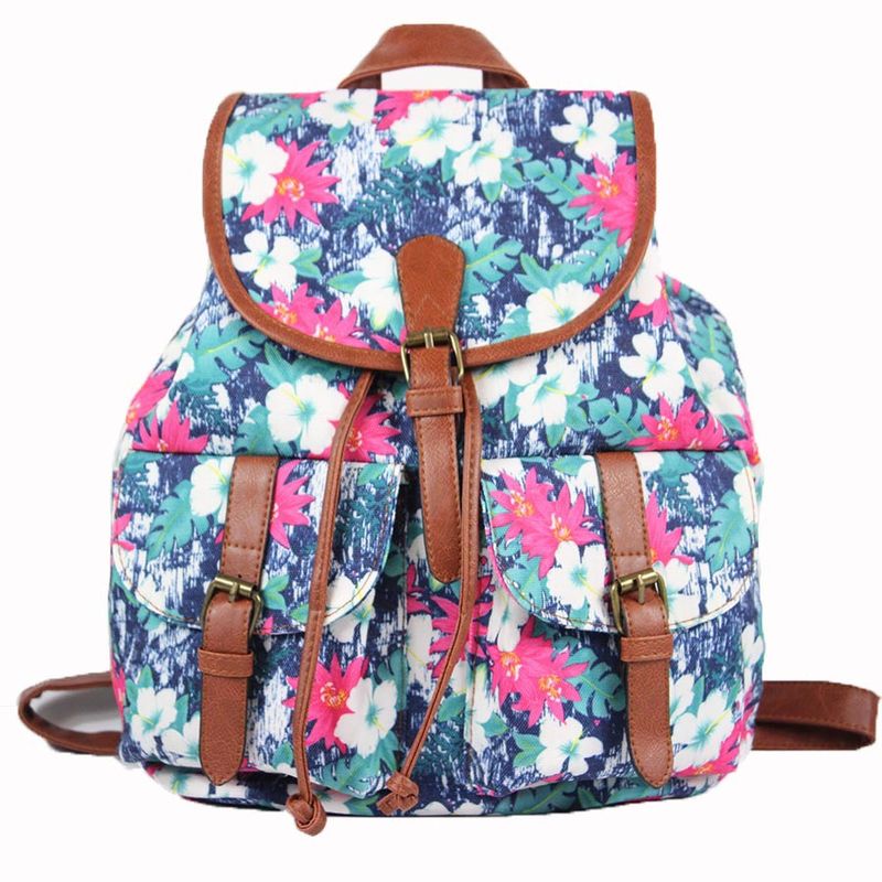 Summer and autumn women's casual backpack printed canvas schoolbag_voghion.com