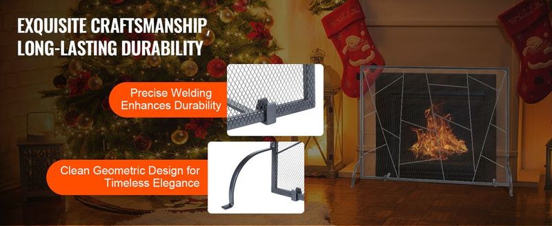 VEVOR Fireplace Screen Single Panel, Sturdy Iron Mesh Fireplace Screen, 35.6"(L) X28.4"(H) Spark Guard Cover, Simple Installation, Free Standing Fire Fence Grate For Living Room Home Decor Modern_voghion.com