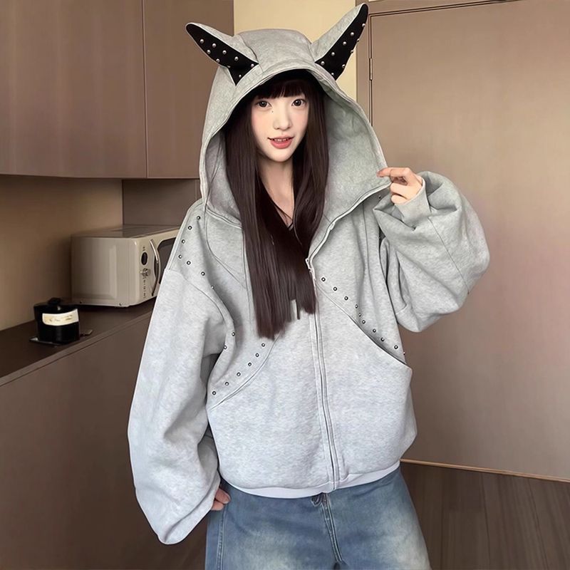 Maglione con cappuccio Willow Spike Dog Horn per uomo e donna, cappotto da uomo autunnale e invernale_voghion.com