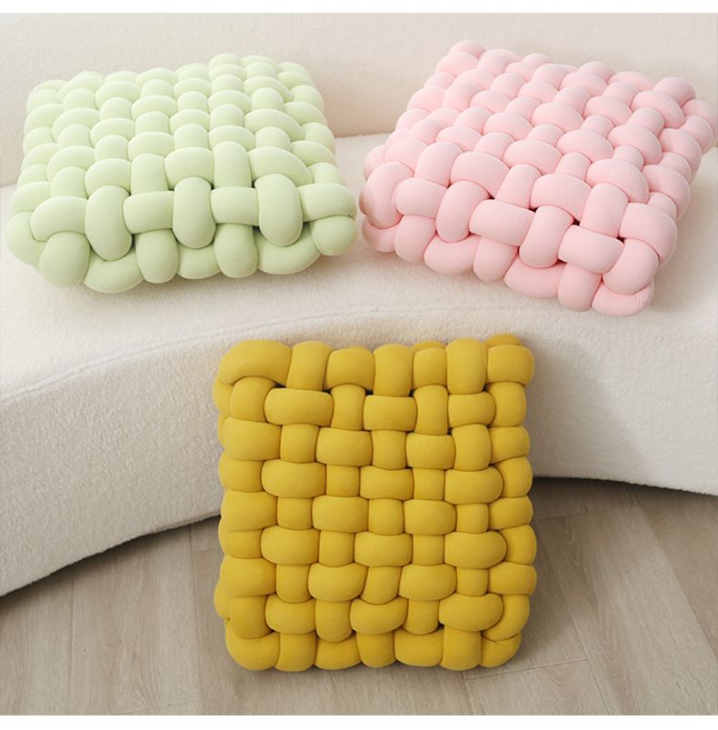 Cuscino quadrato lavorato a maglia minimalista giapponese - Cuscino in lana dai toni neutri per schienale del divano, sedia da pranzo e seduta da meditazione_voghion.com