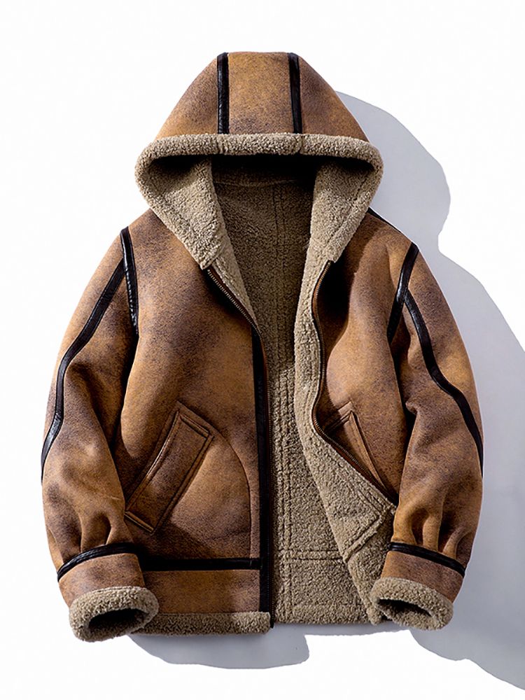 2025 Winter Large Size Hooded Shearling One-Piece Lamb Wool Motorcycle Trendy Brand Melard Leather Jacket Men_voghion.com