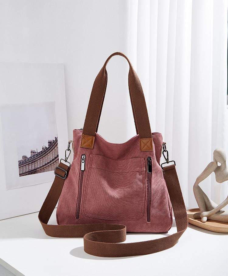 2024 Herbst und Winter Neue Canvas Handheld One Shoulder Damen Einfache Große Kapazität Multi Pocket Tote Umhängetasche_voghion.com