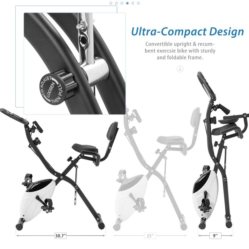 Folding Exercise Bike, Fitness Upright And Recumbent X-Bike With 16-Level Adjustable Resistance, Arm Bands And Backrest_voghion.com