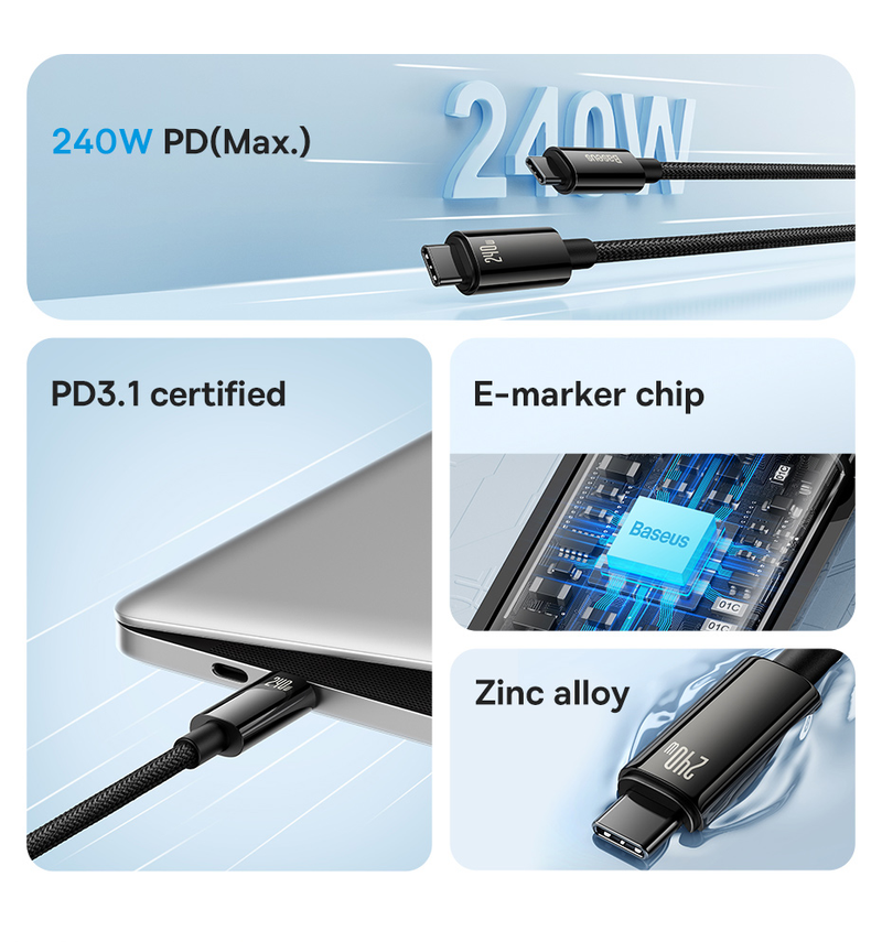 Baseus 240W USB Type C Cable For Realme Samsung S23 Huawei PD3.1 Supercharge 5A Fast Charger Type C To Type Cable For Macbook PC_voghion.com