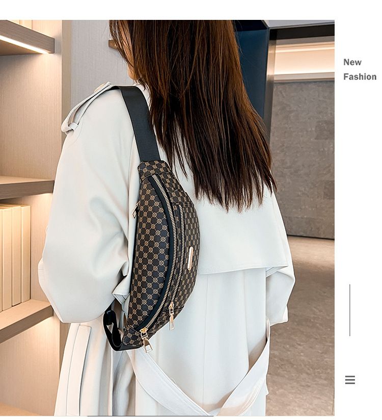 Τσάντα στήθους μέσης με στάμπα μόδας, γυναικεία τσάντα ώμου με στάμπα, για υπαίθριες δραστηριότητες, αθλητικές δραστηριότητες, τσάντα χιαστί μονού ώμου, πολυλειτουργική γυναικεία τσάντα_voghion.com