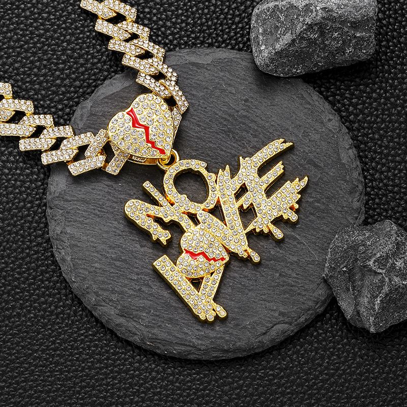 Dodatki za moške, Personaliziran hip-hop, Kubanska verižica, Modno, Z diamanti, Srce parajoče, BREZ LJUBEZENSKEGA pisma_voghion.com